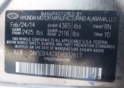 2014 Hyundai Sonata Gls из США, поврежденный, VIN 5NPEB4ACXEH902617